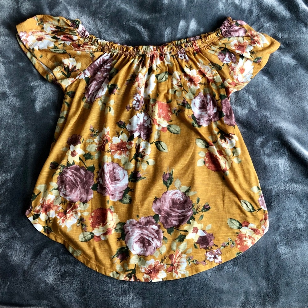 Yellow Floral Off The Shoulder Blouse